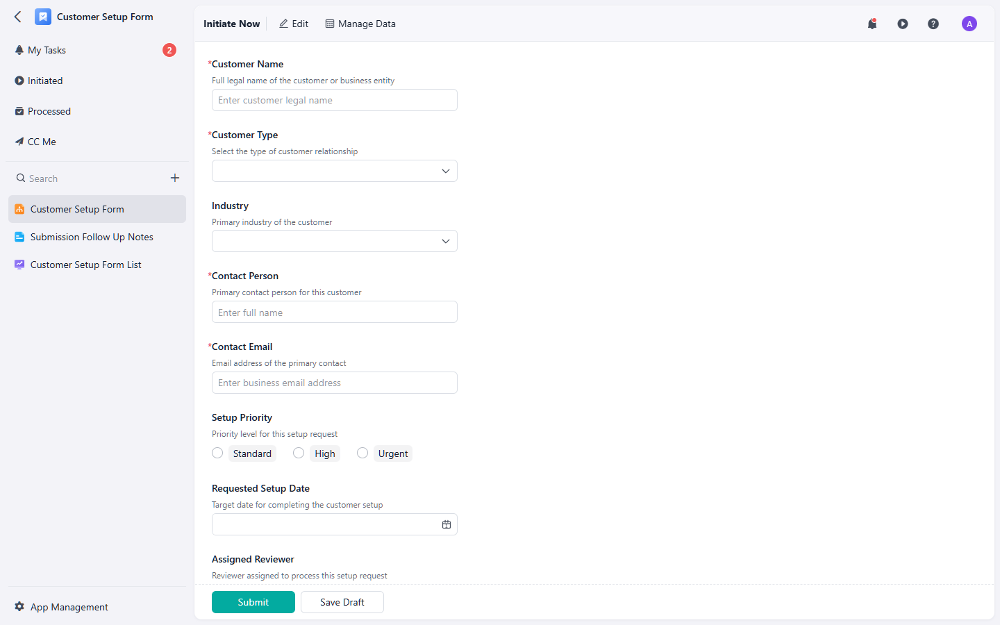 User Setup Form Customer Setup Form Template | Online Intake & Tracking