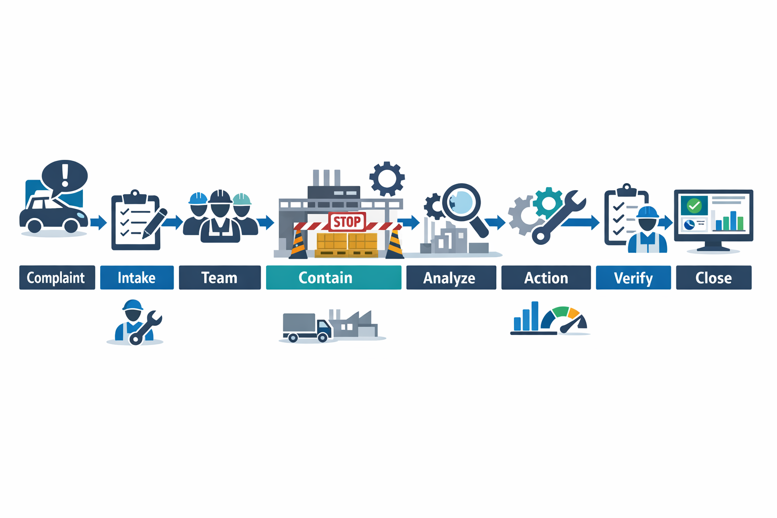 Digital 8D workflow on the manufacturing shop floor from complaint to verified corrective action