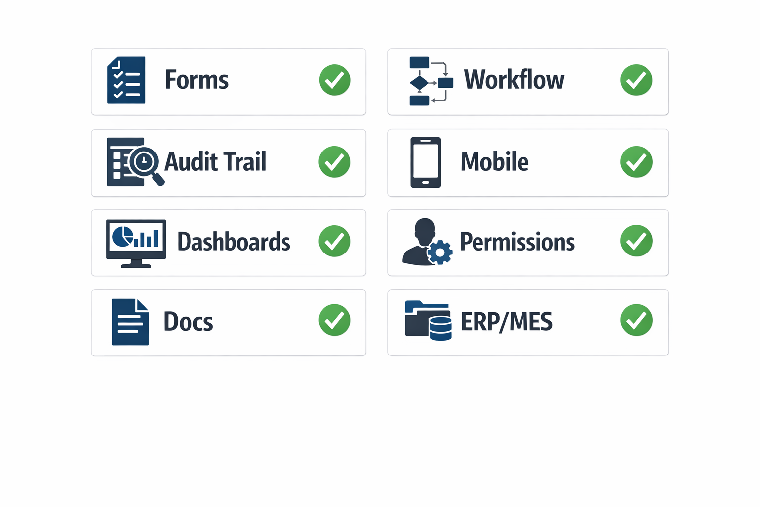Checklist of quality management software features for manufacturing teams