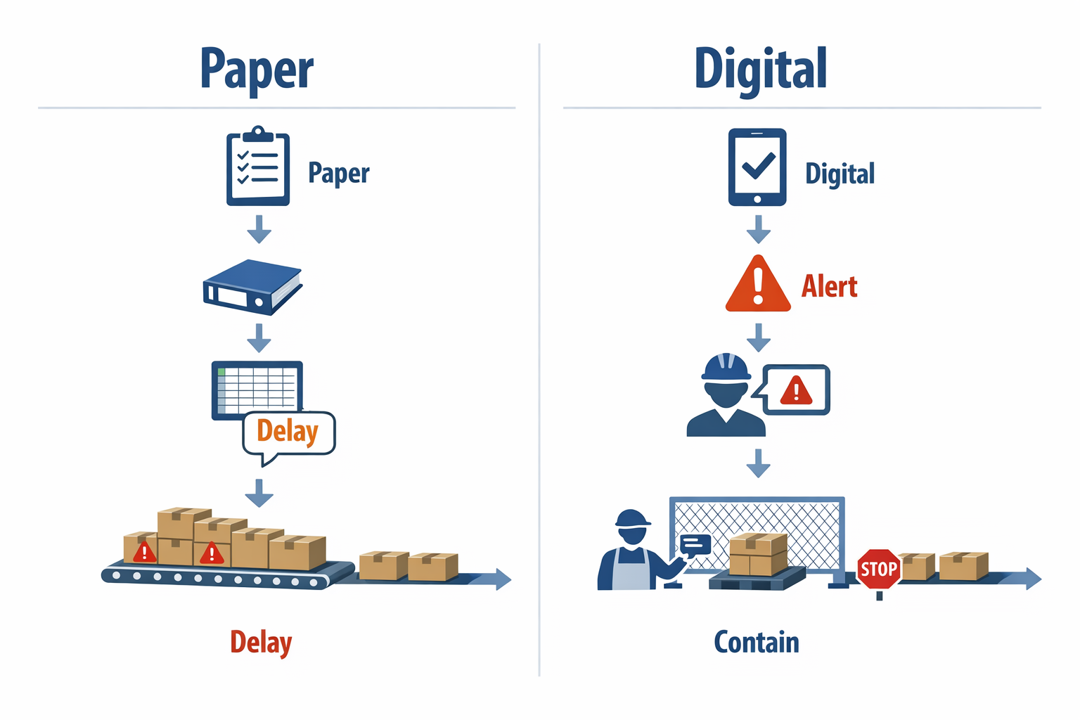Paper-based vs digital quality inspection workflow comparison in manufacturing
