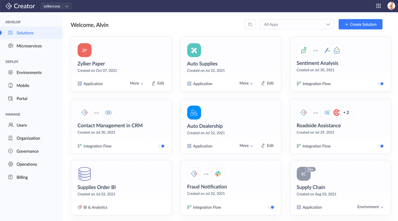 Zoho Creator ホームページ