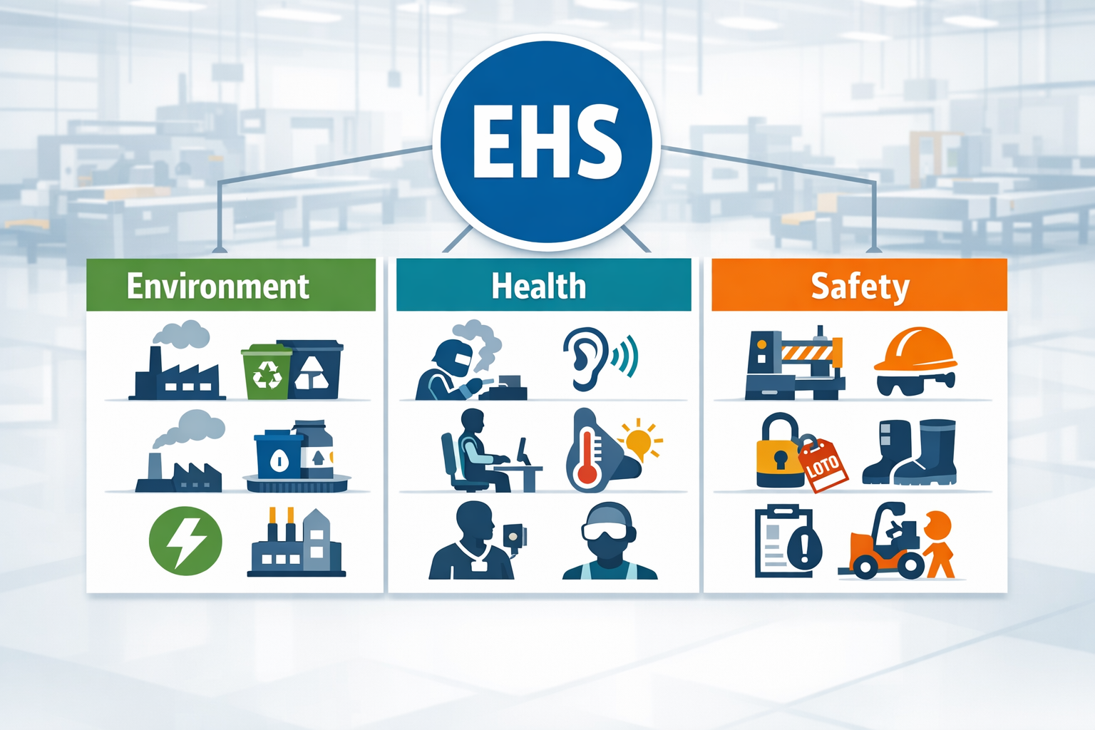 Environment, Health, and Safety three-pillar framework for manufacturing shop floor operations