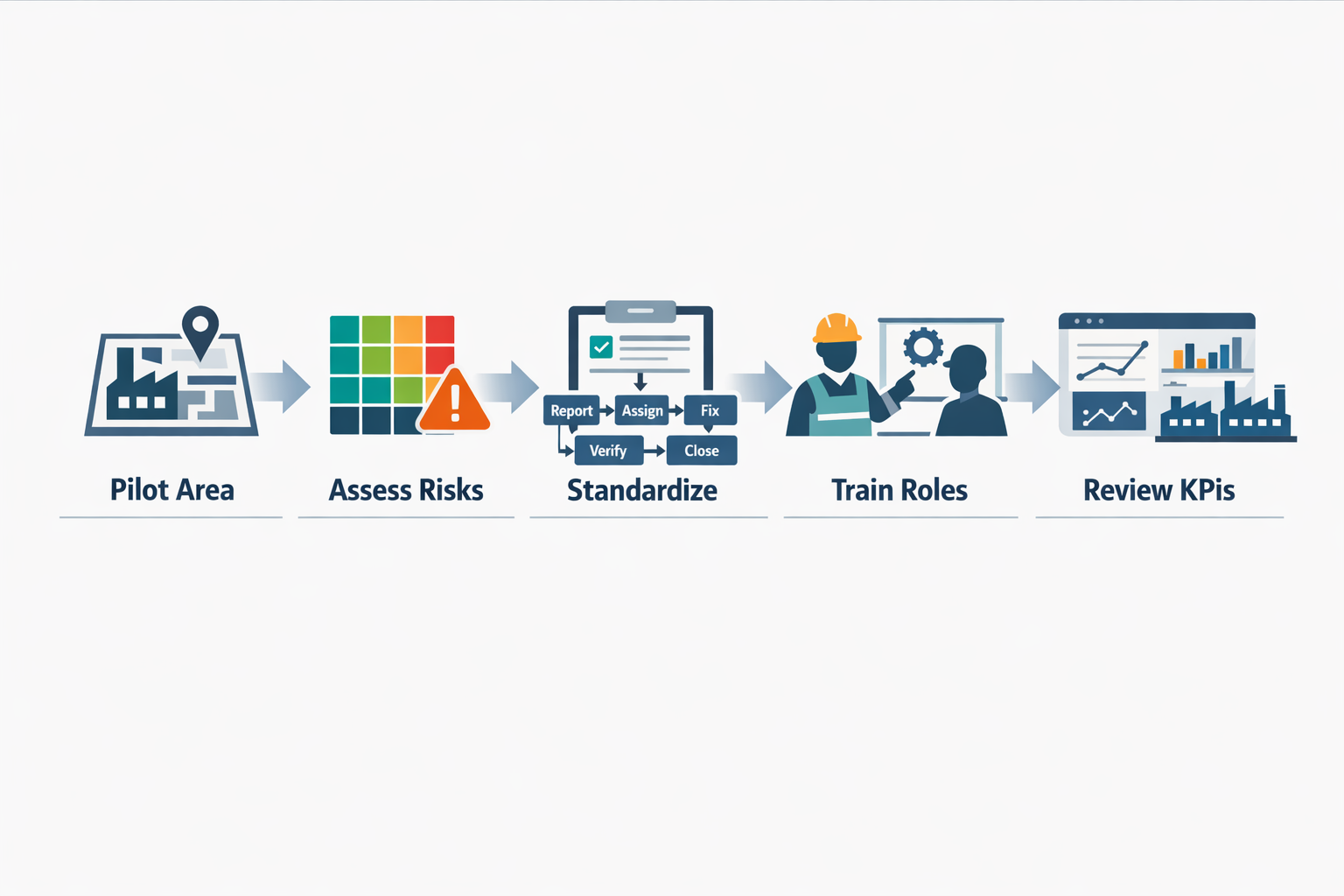 Step-by-step workflow for building and digitizing an EHS program in manufacturing